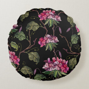 Embroidery geranium flowers seamless pattern round cushion