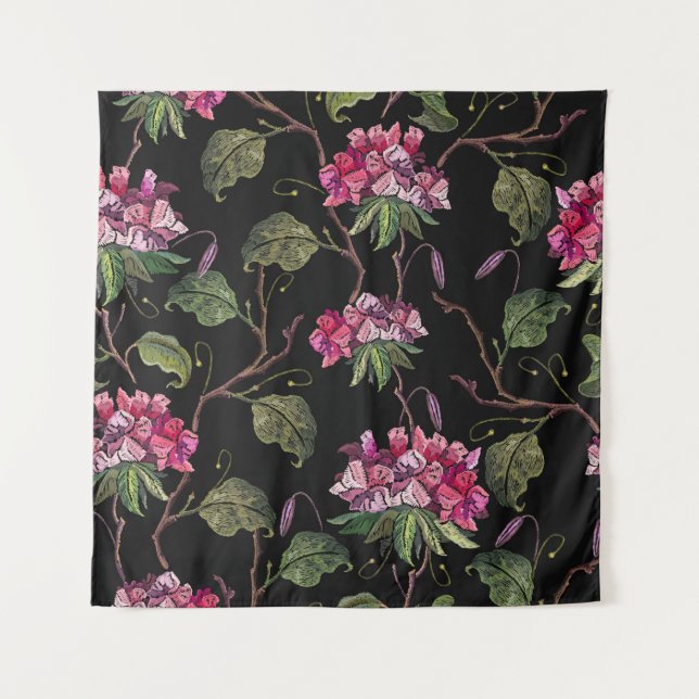 Embroidery geranium flowers seamless pattern tapestry (Front)