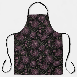 Embroidery line work pattern roses flowers apron