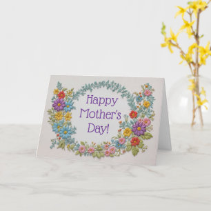 Embroidery Look Wreath Mothers  Day Card