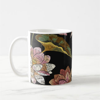 Embroidery Lotus Flowers Seamless Pattern Coffee Mug