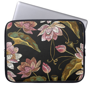 Embroidery Lotus Flowers Seamless Pattern Laptop Sleeve