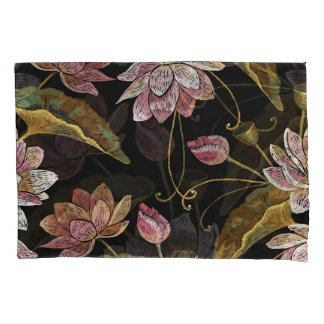 Embroidery Lotus Flowers Seamless Pattern Pillowcase