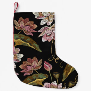 Embroidery Lotus Flowers Seamless Pattern Small Christmas Stocking