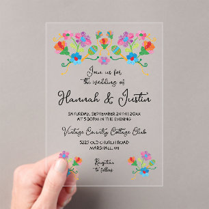 Embroidery Mexican Fiesta Floral Wedding Acrylic Invitations