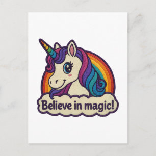 Embroidery Mythic Unicorn Magical Horned Animal  Holiday Postcard