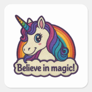 Embroidery Mythic Unicorn Magical Horned Animal Square Sticker