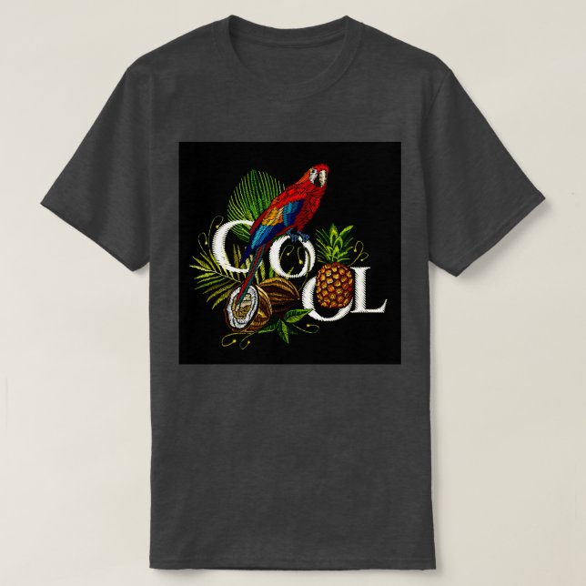 Embroidery parrot palm leaves T-Shirt (Design Front)