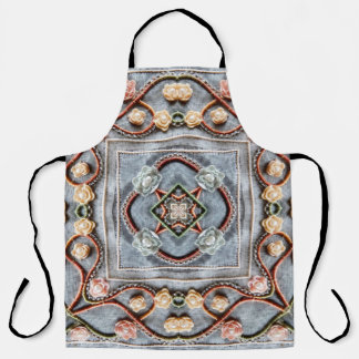 Embroidery pattern with cotton thread lace, pearls apron