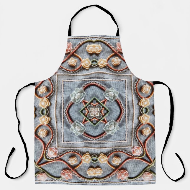 Embroidery pattern with cotton thread lace, pearls apron (Front)