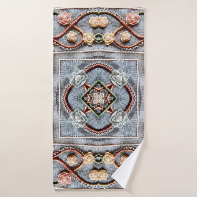 Embroidery pattern with cotton thread lace, pearls bath towel (Bath Towel)
