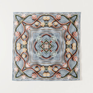 Embroidery pattern with cotton thread lace, pearls tapestry