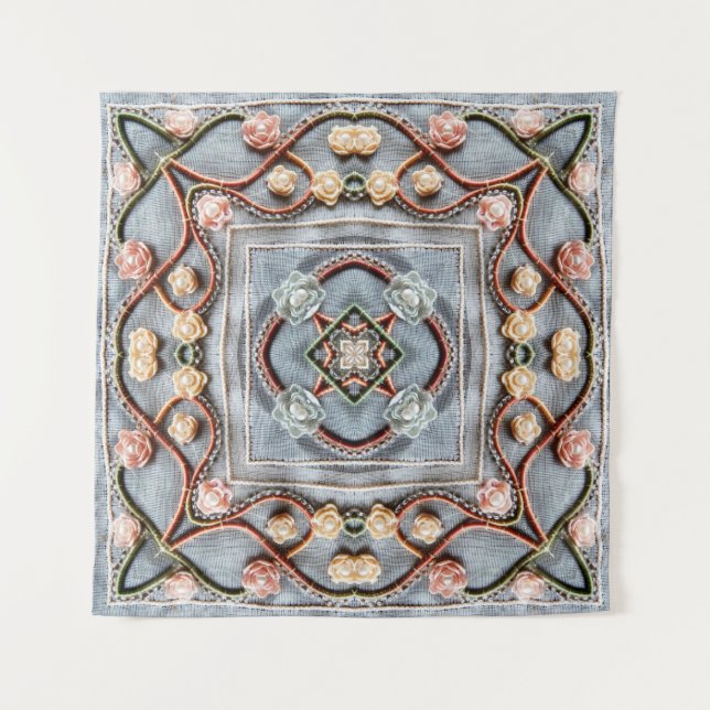Embroidery pattern with cotton thread lace, pearls tapestry (Front)