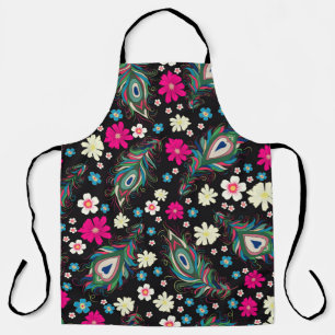 Embroidery peacock feathers seamless pattern. Clas Apron