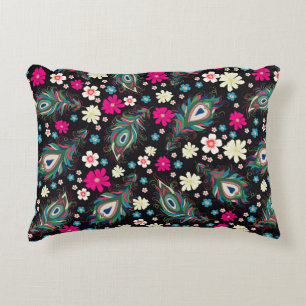 Embroidery peacock feathers seamless pattern. Clas Decorative Cushion