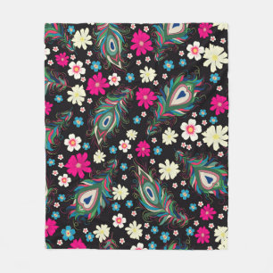 Embroidery peacock feathers seamless pattern. Clas Fleece Blanket