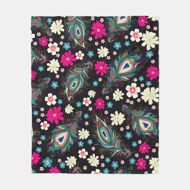 Embroidery peacock feathers seamless pattern. Clas Fleece Blanket (Front)