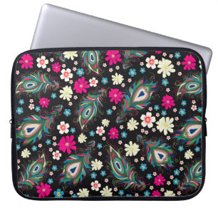 Embroidery peacock feathers seamless pattern. Clas Laptop Sleeve