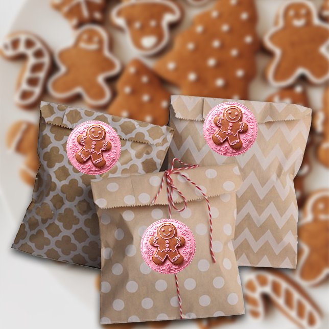 Embroidery Pink Christmas Gingerbread Man Classic Round Sticker (Creator Uploaded)
