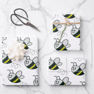 Embroidery Print Cute Bee Baby Shower Wrapping Paper Sheet