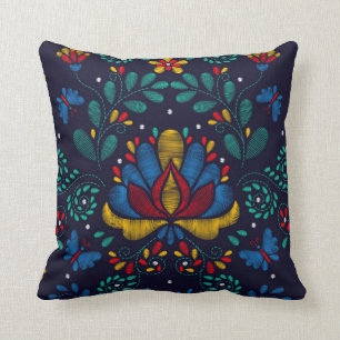 Embroidery Print Traditional Mexican Floral Cushion