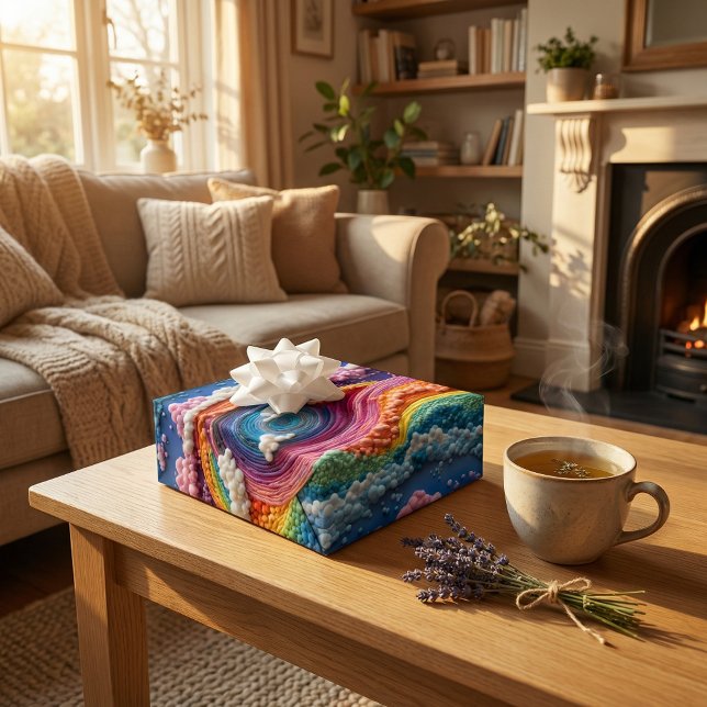 Embroidery Rainbow, Sky, and Cloud Design Wrapping Paper Sheet (Creator Uploaded)