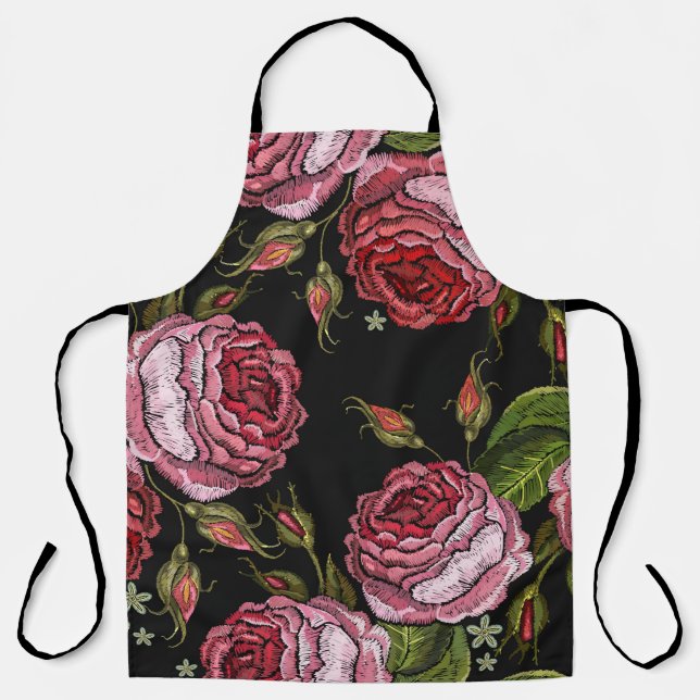 Embroidery red roses vintage seamless pattern. Bea Apron (Front)