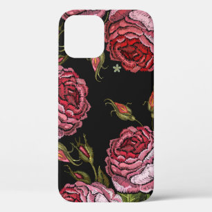 Embroidery red roses vintage seamless pattern. Bea iPhone 12 Case