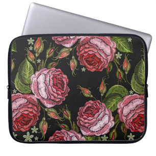Embroidery red roses vintage seamless pattern. Bea Laptop Sleeve