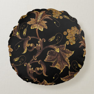 Embroidery renaissance golden floral seamless patt round cushion