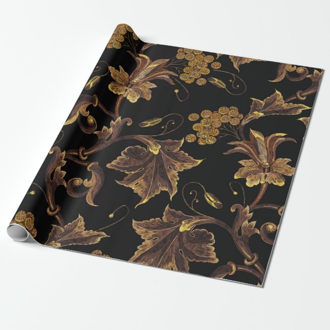 Embroidery renaissance golden floral seamless patt wrapping paper (Unrolled)