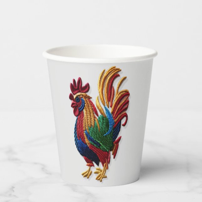 Embroidery rooster - Embroidery traditional animal Paper Cups (Front)