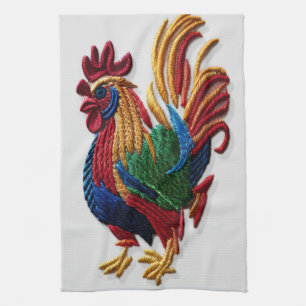 Embroidery rooster - Embroidery traditional animal Tea Towel