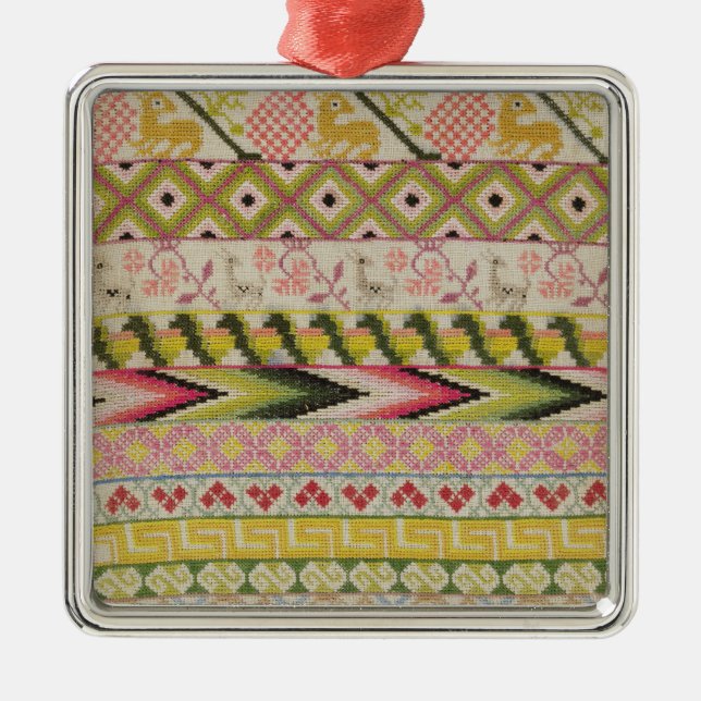 Embroidery sampler metal ornament (Front)