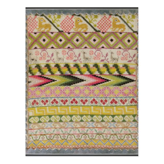 Embroidery sampler postcard