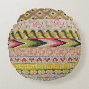 Embroidery sampler round cushion