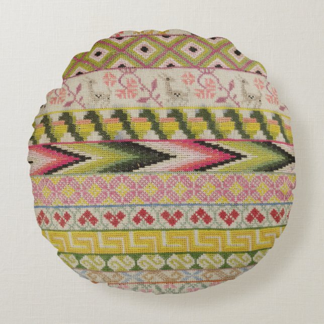 Embroidery sampler round cushion (Front)