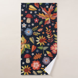 Embroidery seamless pattern with beautiful flowers bath towel