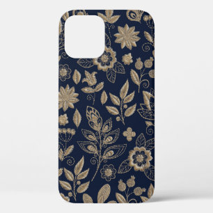 Embroidery seamless pattern with beautiful flowers iPhone 12 case