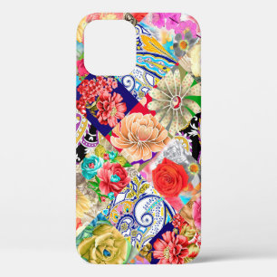 Embroidery seamless pattern with beautiful flowers iPhone 12 case