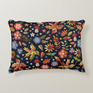 Embroidery seamless pattern with beautiful flowers decorative cushion