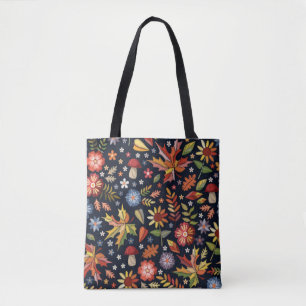 Embroidery seamless pattern with beautiful flowers tote bag