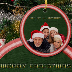 Embroidery Stitches and Fabric Photo Christmas Ceramic Ornament