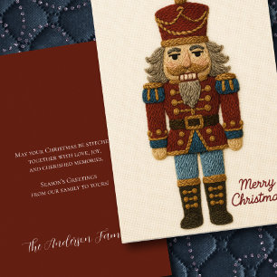 Embroidery Stitchwork of Nutcracker Christmas Holiday Card