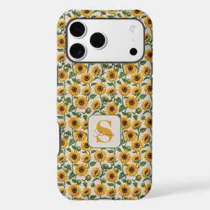 Embroidery Style Yellow Sunflower Floral Monogram