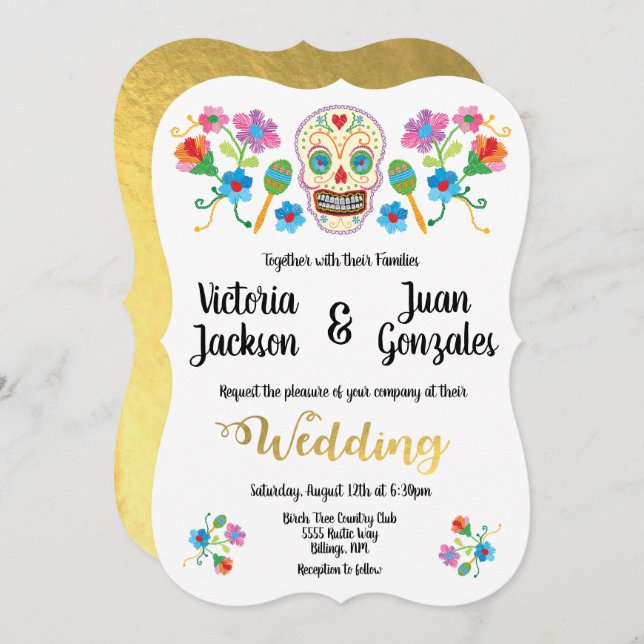 Embroidery Sugar Skull Mexican Wedding Invitations (Front/Back)