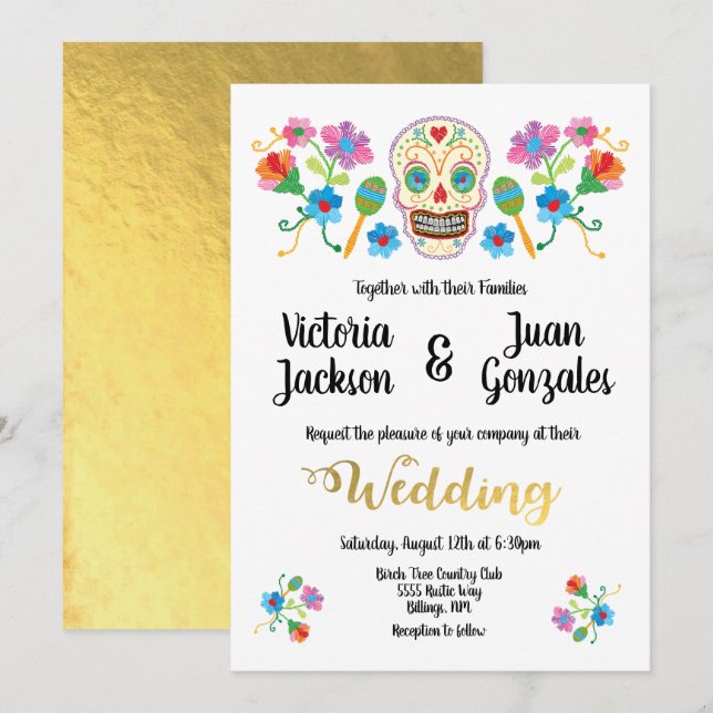 Embroidery Sugar Skull Mexican Wedding Invitations (Front/Back)