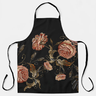 Embroidery vintage buds of roses pattern apron