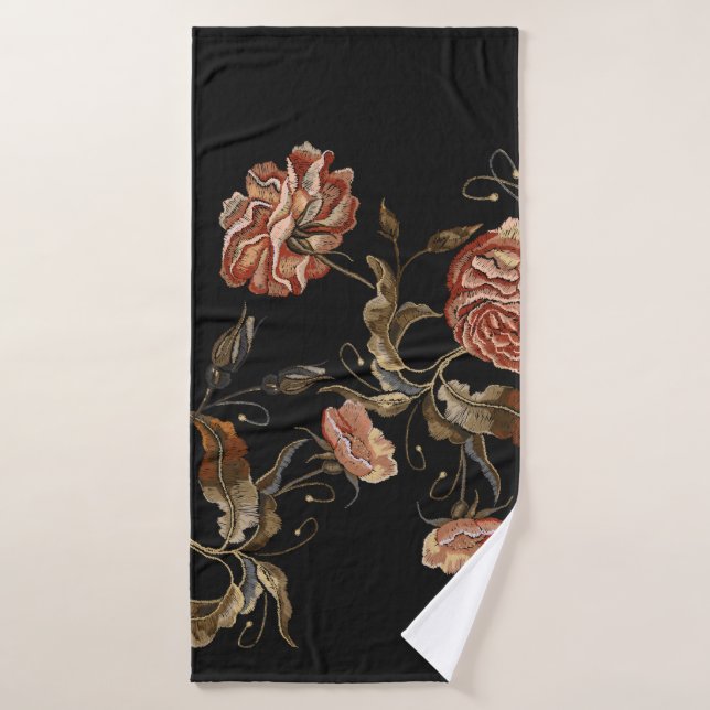 Embroidery vintage buds of roses pattern bath towel (Bath Towel)