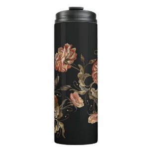 Embroidery vintage buds of roses pattern thermal tumbler